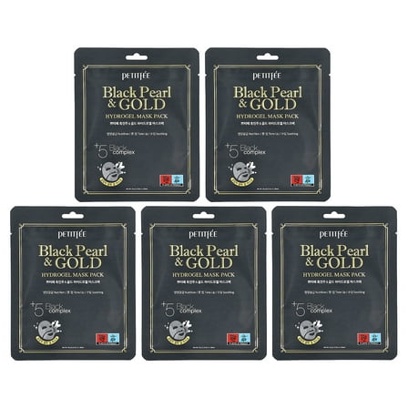 Petitfee Black Pearl & Gold Hydrogel Beauty Mask Pack, 5 Sheets, 1.12 oz (32 g) Each
