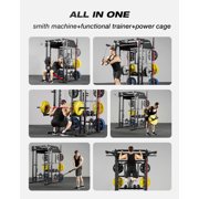Mikolo Smith Machine Home Gym, All-in-One Power Rack with Smith Cage and Functional Trainer, Squat Rack with 2:1 Dual Pulley Cable System and Extended Forward Reach, Vertical Leg Press