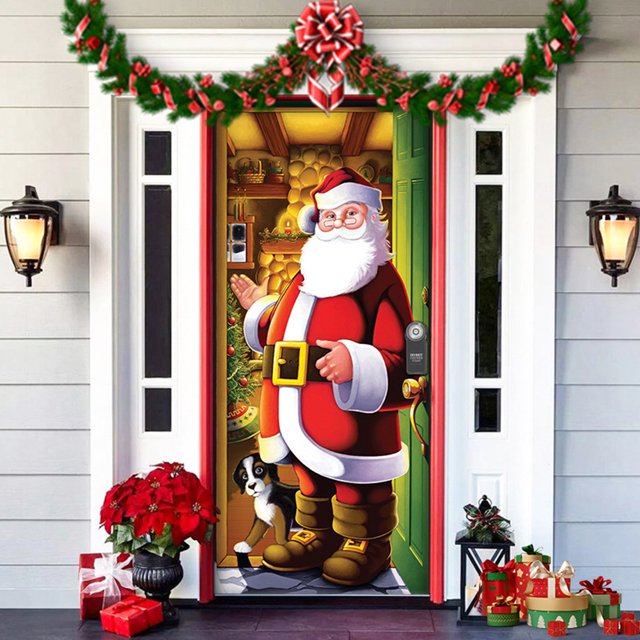 Cubierta de puerta de Navidad Decoración de puerta de bienvenida de Feliz Navidad, 91cm x 203cm, bonita para uso interior y exterior