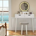 thumbnail image 3 of 31.5" Vanity Desk with Stool, Makeup Table with 2 Drawers, Makeup Vanity Desk with Touch Light Mirror, White, 3 of 6