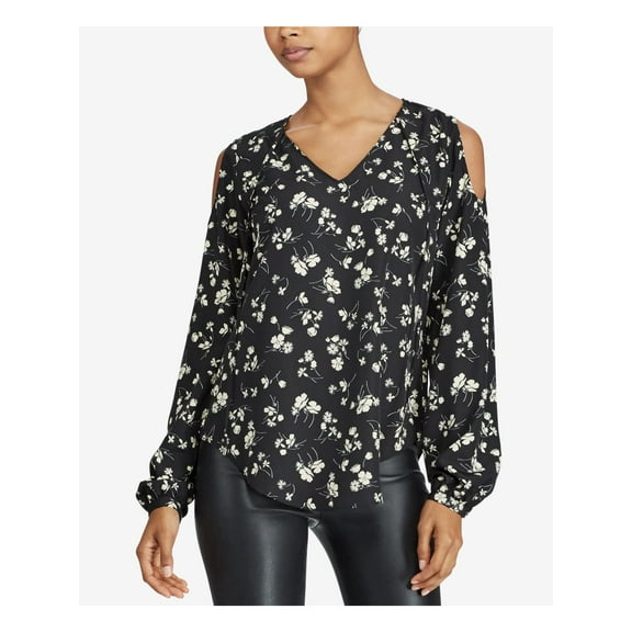 RALPH LAUREN $90 Womens New 1831 Black Floral V Neck Top L B B