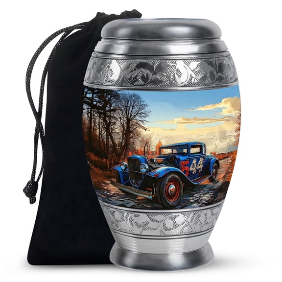KARYLIZ Race Car Urns For Human Ashes Adult Man - Urns For Human Ashes Adult Female - Blue Vinatge Car Urn For Ashes - Cremation Urns Large Urns For Human Ashes Adult Male 10 Inch