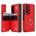 thumbnail image 3 of ELEHOLD for Samsung Galaxy Z Fold 3 Wallet Case,Luxury Premium Diamond Leather Rotatable Ring Credit Card Cash Slot Magnetic Clasp Kickstand Shockproof Protective for Samsung Galaxy Z Fold 3,Red, 3 of 7