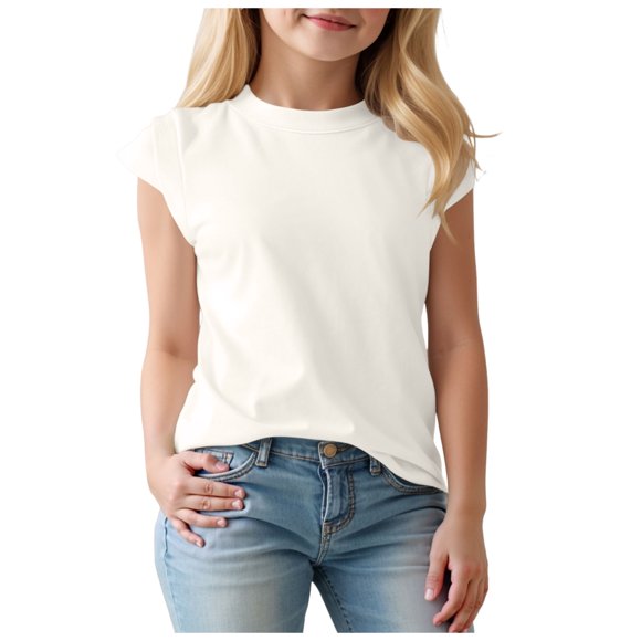 Akiihool T Shirts for Teen Girls Girls Shirts Short Sleeve for Girls Soft Cotton Tees Kids Tshirts Clothes Summer Tops T-Shirt (White,9-10 Years)