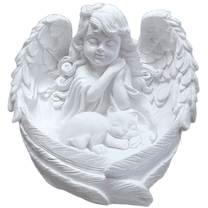 Ooooknpc Pet Cat Angel Memorial Statue Figurine Tabletop Heart Love Keepsake Stone Sympathy White