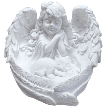 Ooooknpc Pet Cat Angel Memorial Statue Figurine Tabletop Heart Love Keepsake Stone Sympathy White