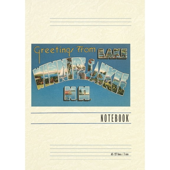 Vintage Lined Notebook Greetings from Lake Winnipesaukee, (Paperback)