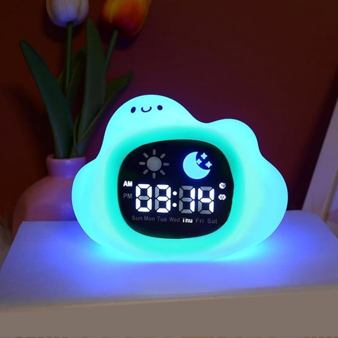 Cloud Alarm Clock with Night Light, USB Rechargeable Sleep Trainer with 6 Music Modes for Bedroom