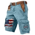 thumbnail image 3 of Men's Vintage Washed Cargo Shorts with America 250 Years Graphic and Utility Pockets Featuring Loose Fit Design Sky Blue L, 3 of 5