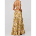thumbnail image 3 of Summer Floral Women Spaghetti Straps Hollow Out Tie Front Maxi Dress Flowy Smocked - Dress Yellow-Green XL, 3 of 4