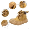 thumbnail image 7 of Boys Snow Boots Chunky Platform High Top Winter Hiking Booties Lace up Side Zipper Waterproof Leather Sneakers Yellow 3.5 Big Kid, 7 of 7