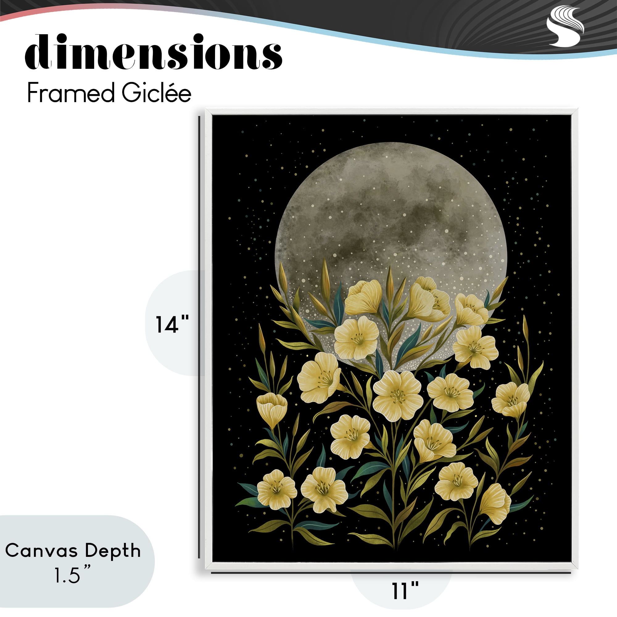 Stupell Industries Moon Greeting Yellow Flowers White Framed Giclee Art, design by Episodic Drawings