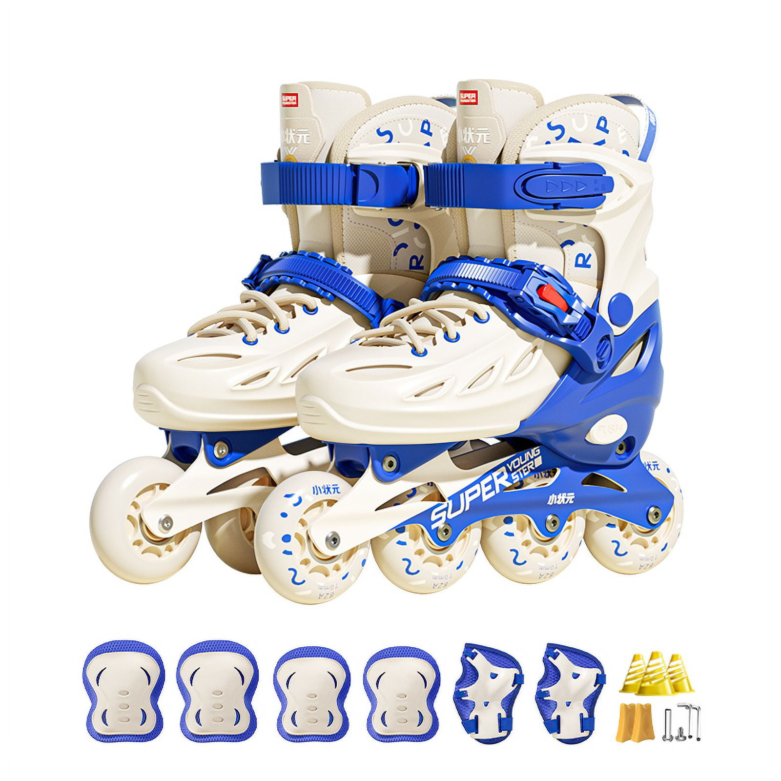 Adjustable Inline Skates with Light up Wheels, Outdoor Roller Skates for Kids Girls Boys Youth Beginners (Medium, Blue)