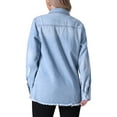 thumbnail image 3 of INSPIRE CHIC Women's Oversized Denim Frayed Hem Long Sleeve Button Up with Pockets Jean Jacket XL Light Blue, 3 of 6