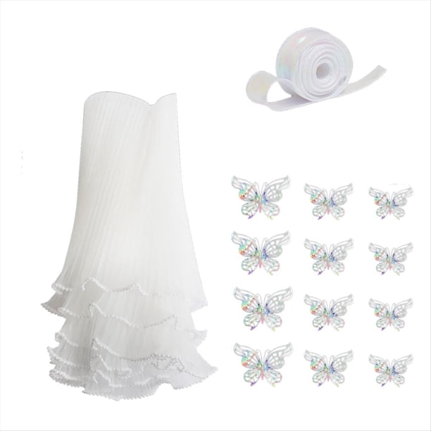 Kit de Papel de Regalo de Flores Blancas, de Encaje de Perlas de 4,37 Yardas para , Tul Ondulado con Cintas y Mariposas 3D