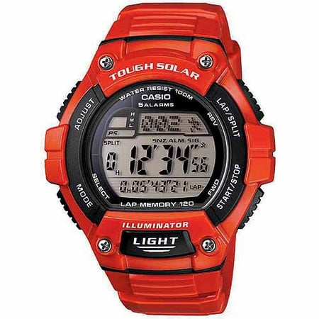 Casio Unisex Solar Multi-Function 120-Lap Runner Watch, Red Glossy Resin Strap