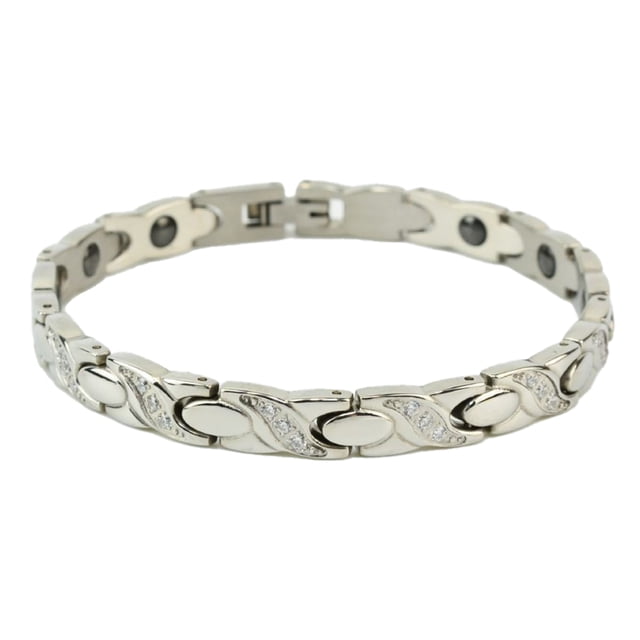Elegante pulsera magnética de titanio y acero inoxidable para mujer de 8,5" ajustable con eslabones gratuitos Adepaton BST3006976-3