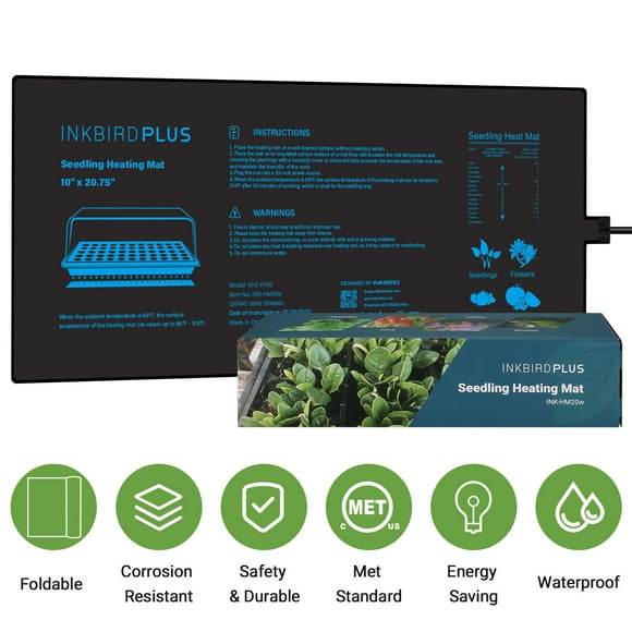Inkbirdplus Heat Mat for Plants Reptile Heating Pad Seedling Heat Mat for Seed Starting Greenhouse and Germination, 20W, 10" x 20"