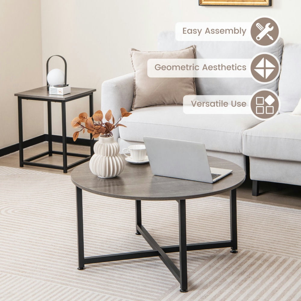 Finihen Coffee Table, 3-Piece Coffee Table Set Round Coffee Table and 2PCS Square End Tables, for Living Room, Reception Room, Gray Finihen Coffee Table, 3-Piece Coffee Table Set Round Coffee Table and 2PCS Square End Tables, for Living Room, Reception Room, Gray