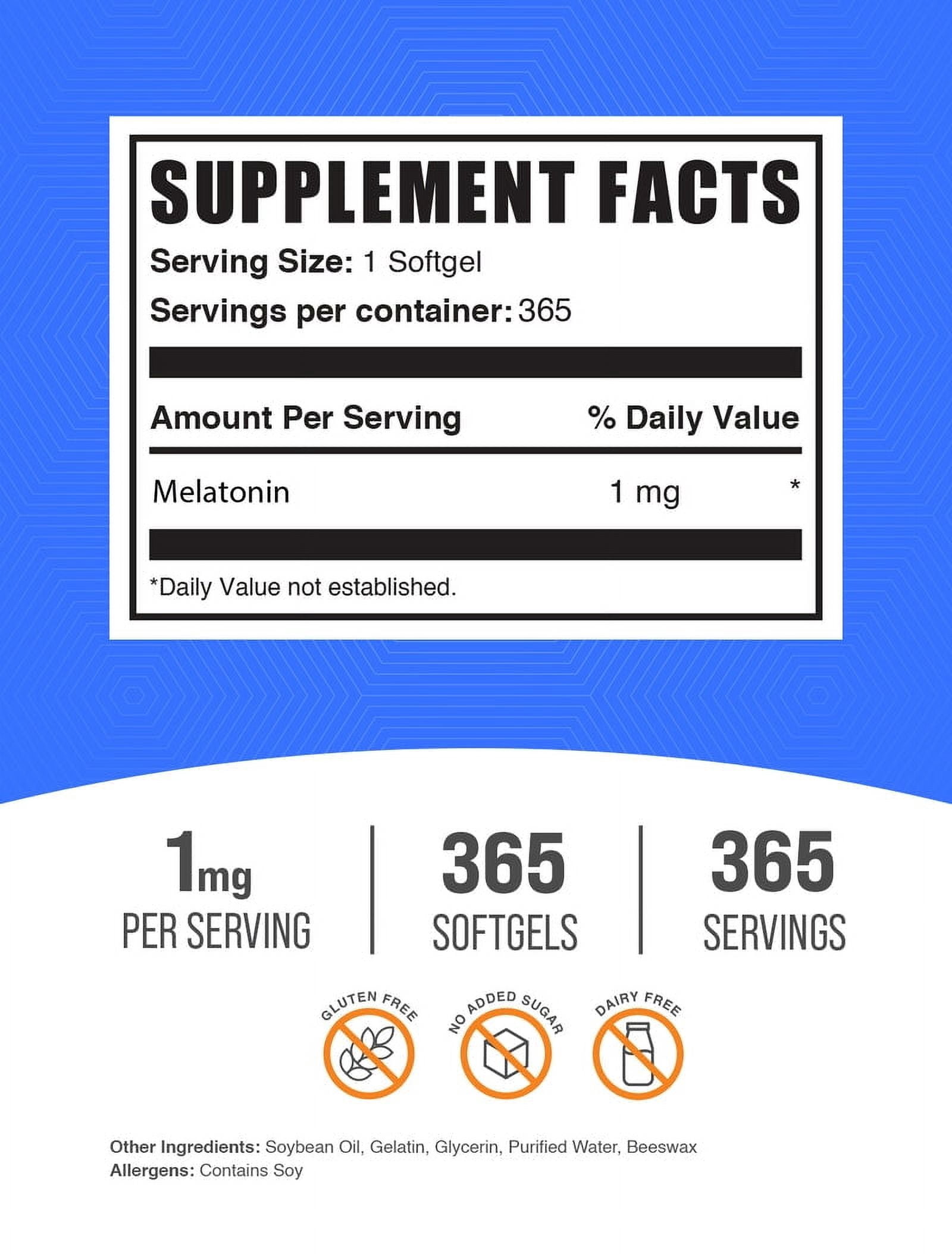 BulkSupplements Melatonin 1mg Softgels - Melatonin Supplement, for Sleep Support - 1 Softgel per Serving (1mg), 365 Count