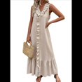 thumbnail image 1 of Vestido de Verano para Mujer, de Algodón, Estilo Bohemio, de , Sin Mangas, con Volantes Escalonados, Maxivestido . Albaricoque M, 1 of 5