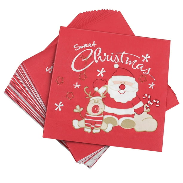 KAKOWELY 20 servilletas navideñas estampadas con diseño de Papá Noel, de pulpa de madera, para cenas, recuerdos de fiesta de Navidad.