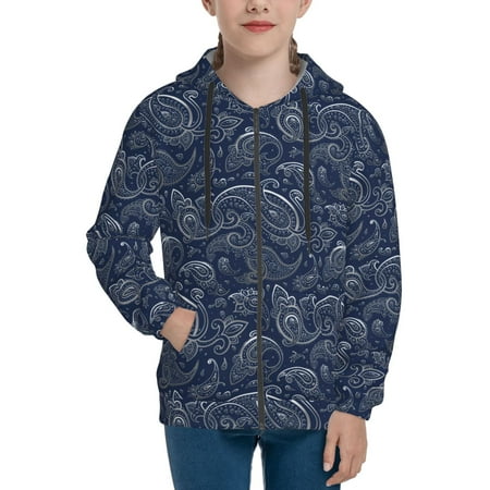 

Hoodies for Teen Girls Boys Dark Blue Paisley Long Sleeve Youth Kids Essentials Zip Up Hoodie Lghtweight Fashion Hoodies & Sweatshirts Jacket Fall Winter Outfits Tops