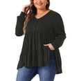 thumbnail image 2 of DARING DIVA Women's Plus V Neck Long Sleeve Peplum Babydoll Top 4X Black, 2 of 6