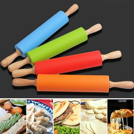 

Biplut Rolling Pin Wooden Handle Good Toughness Silicone Wooden Handle Rolling Pin for Kitchen