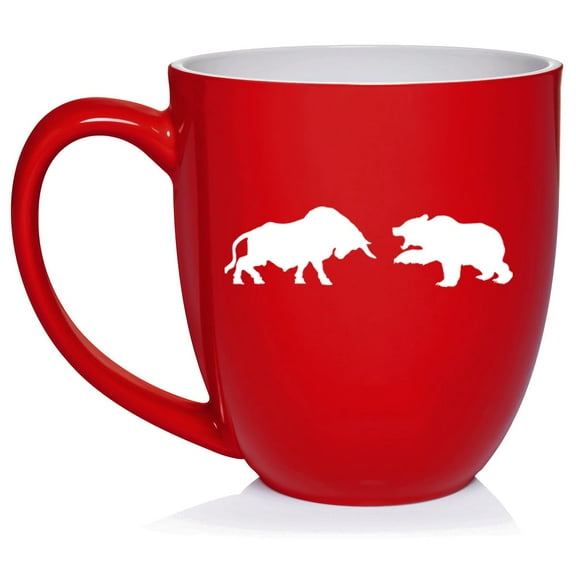 Bull Vs Bear Stock Market Day Trader Ceramic Coffee Mug Tea Cup Gift for Her, Him, Friend, Coworker, Wife, Husband (16oz Red)