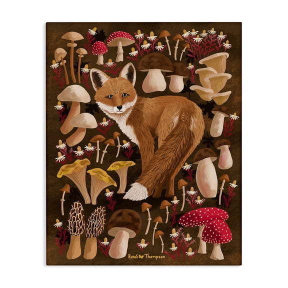 Stupell Industries Fox & Cottage Mushrooms Animals Painting Wrapped Canvas Art Print Wall Art, 16 x 20