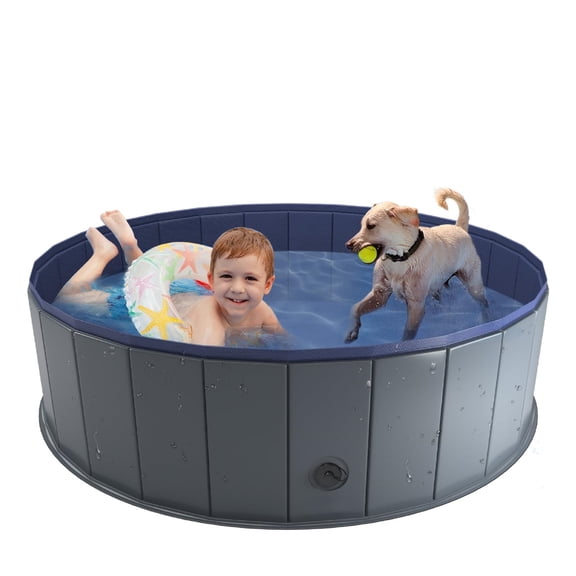 Niubya 47'' x 12'' Foldable Dog Swimming Pool, Small swimming pool,Portable Bath Tub for Pets Indoor and Outdoor(Gray)