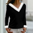 thumbnail image 2 of asdoklhq Womens Tops Merry Christmas Women's V-Neck Solid Casual Long Sleeve Fashion Top Blouse Black M, 2 of 4