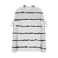 thumbnail image 6 of Women's Solid Color Striped Print Sweatshirt, Elbow Bow Detail Pullover, Thin Line Pattern Top, Long Sleeve Casual Blouse, Decorative Bow Accent Shirt White XXL, 6 of 6