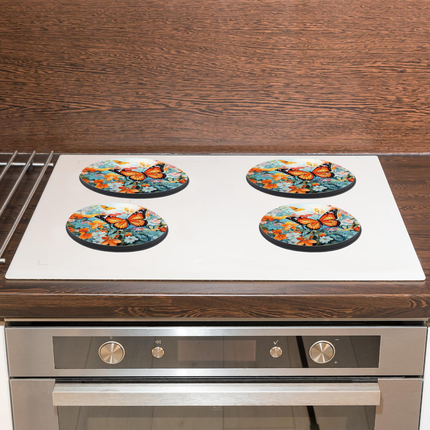Round Stove Burner Covers 4 Pcs,Butterflies Sunflower 3D Drawing Round Electric Stove Burner Covers 8Inch And 10Inch