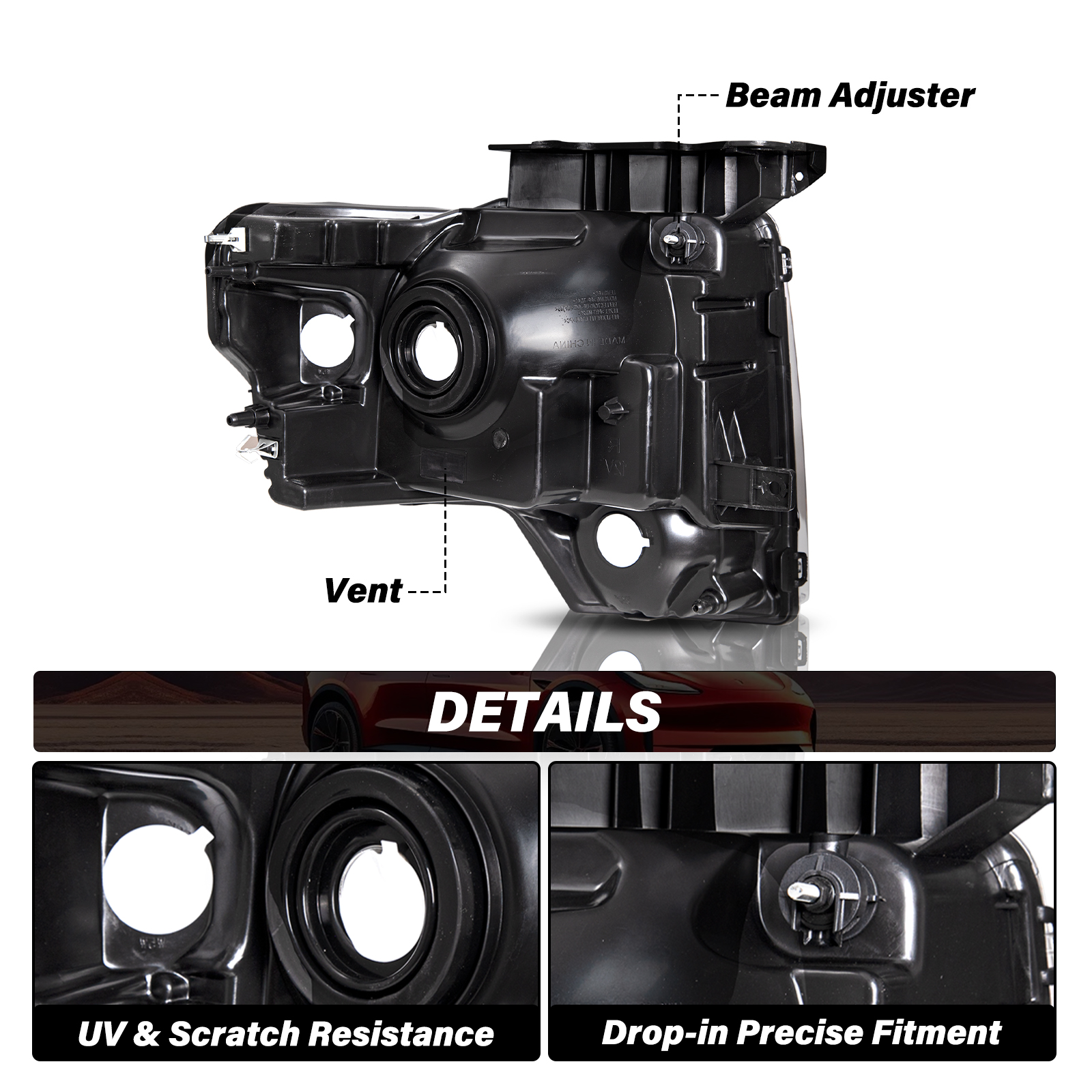 Fit 2009-2014 Ford F-150 F150 Black Housing Pickup Headlight Headlamp Pair L+R