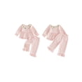 thumbnail image 2 of Cjfdfy Toddler Baby Girl Fall Outfits Casual Cherry Strawberry Plaid Button Down Doll Collar Long Sleeve Tops with Pants 2 Pcs Set Cute Red Pink Checkered Doll Collar Casual Set Fall Clothes, 2 of 9