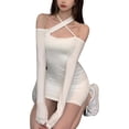 thumbnail image 3 of Vestido con hombros descubiertos para mujer, vestido erógeno de manga larga con cuello Halter, corte delgado, cintura alta elástica y hombros descubiertos, 3 of 8