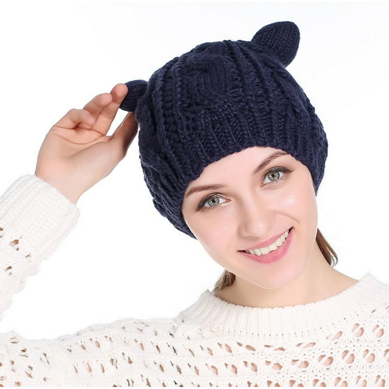 PaZinger Women Winter Beanie Devil Horns Cat Ear Crochet Braided