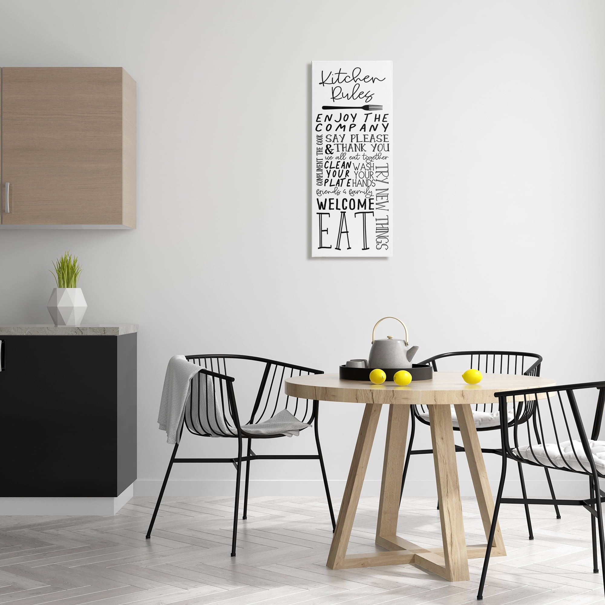Stupell Industries Kitchen Rules Typography Food & Beverage Painting Wrapped Canvas Art Print Wall Art, 13 x 30