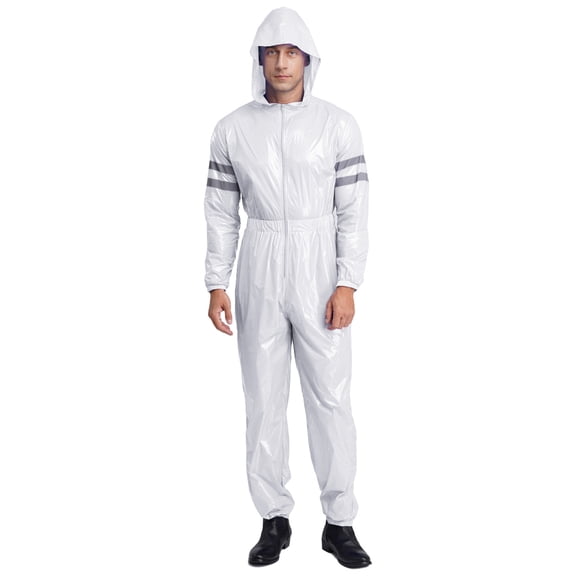 Sxiwei Men's Long Sleeve Water Resistant Coveralls High Visibility Reflective Strips Hooded Jumpsuit White XXL