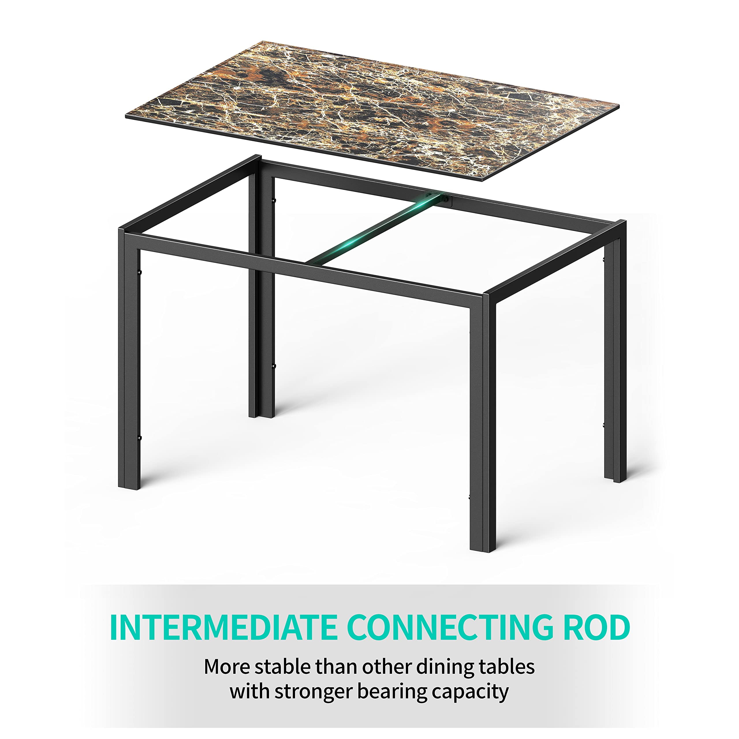 Lofka Tempered Glass Dining Table Set for 4, Kitchen Table with 4 Back Support Chairs for Meals, Marble