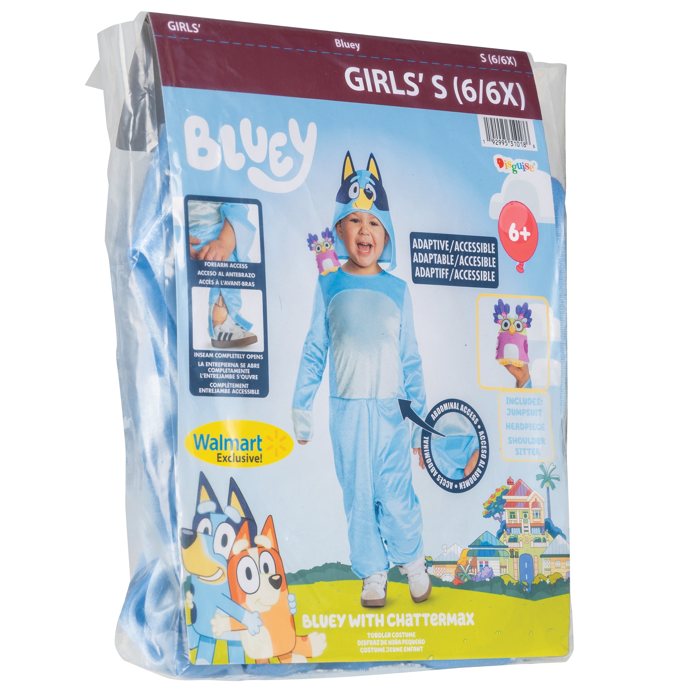 Bluey 'Bluey' Halloween Adaptive Costume for Children, Girls Size S (6/6X), by Disguise