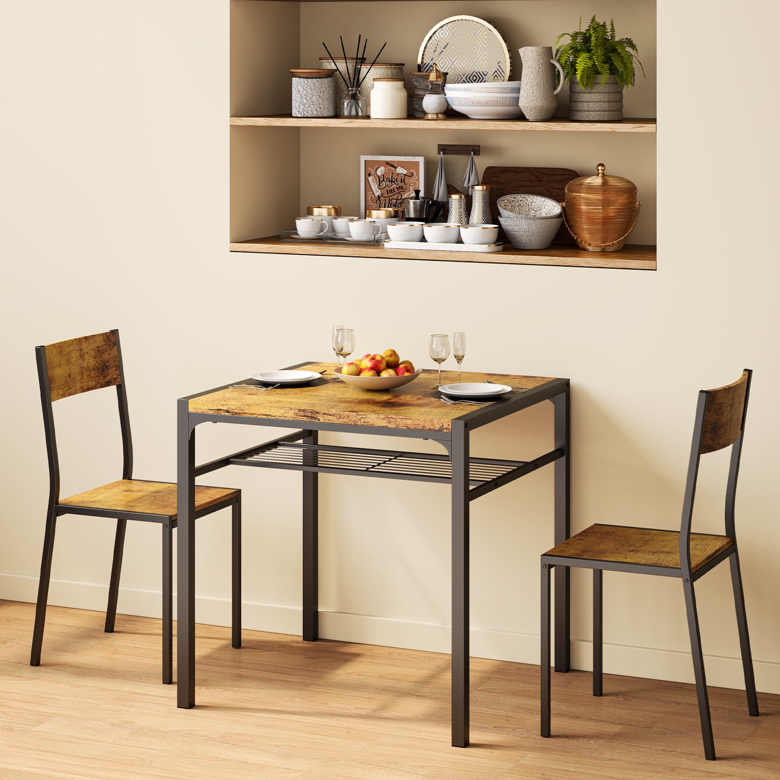 Lofka Modern Dining Room Table Set for 2 with Storage Shelf for Kitchen/Small Spaces, Retro