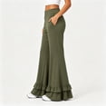 thumbnail image 5 of Flare Pants for Women Wide Leg Elastic Waist Loose Casual Pants Layered Ruffled Hem Pants with Pockets, S, 5 of 5