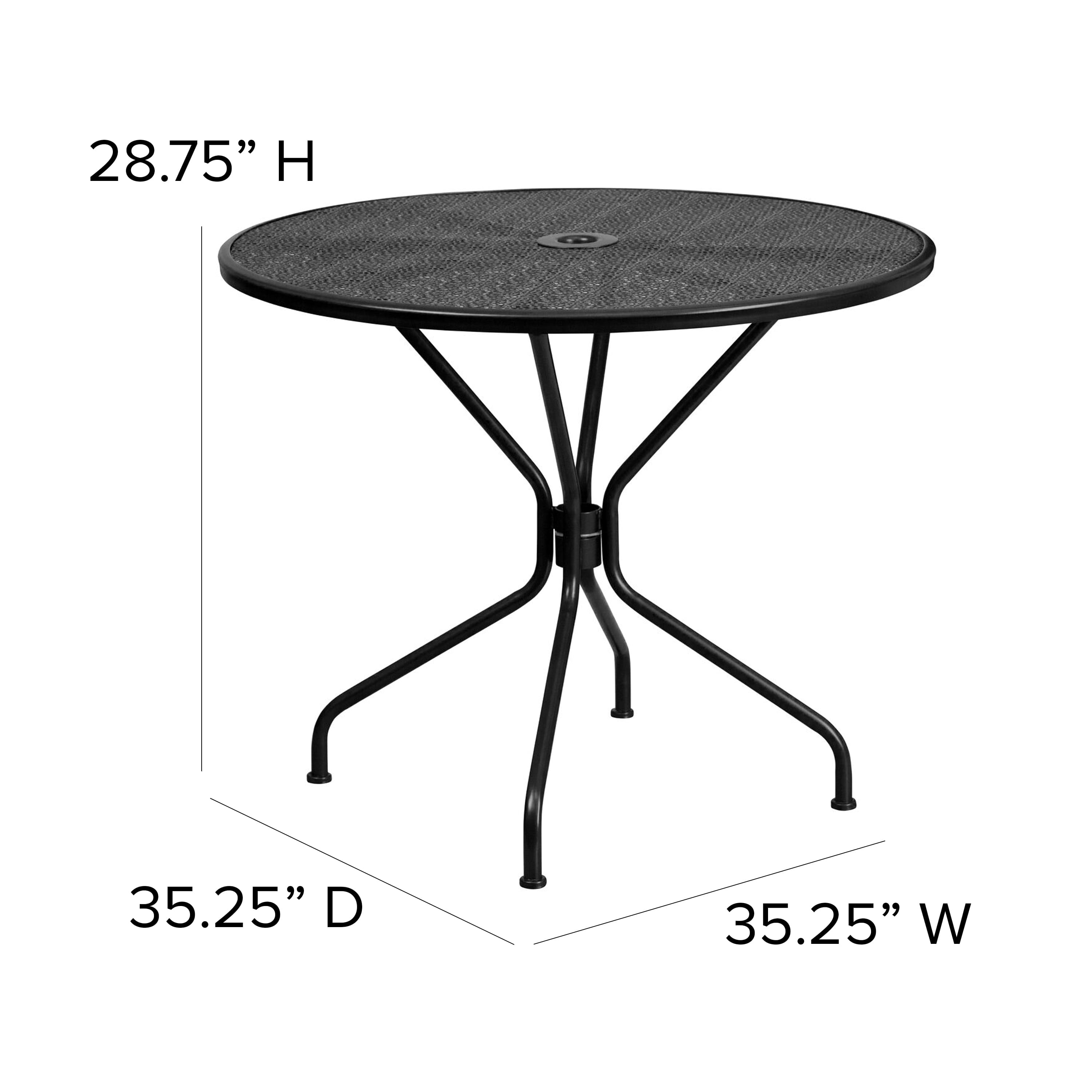 Flash Furniture Commercial Grade 35.25" Round Black Indoor-Outdoor Steel Patio Table Set with 4 Round Back Chairs