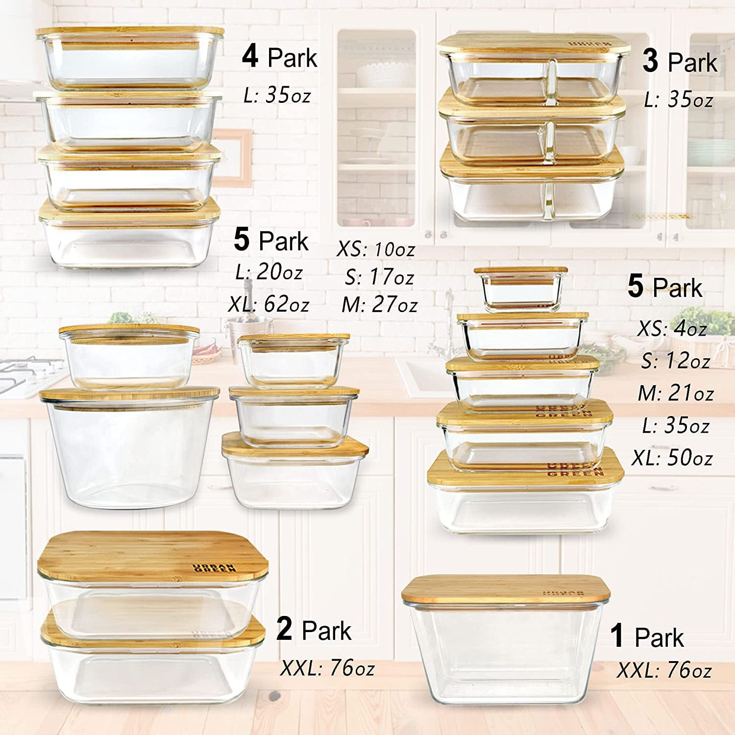 EcoPreps Glass Meal Prep Containers with Bamboo Lids【3 Pack】100% Plastic  Free, Eco-Friendly Glass Lunch Containers, Bamboo Lid Storage Containers 