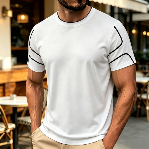 Qiyinn Men's Line Casual T-shirt For Summer Men Top
