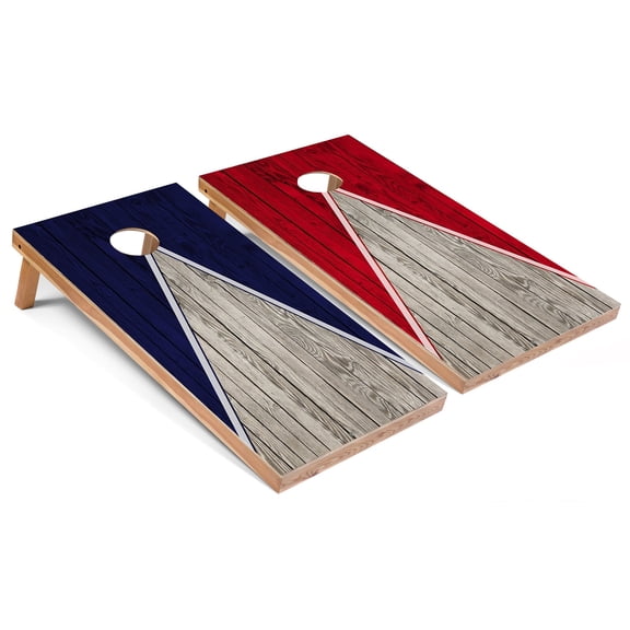 Skip's Garage | Navy and Red Pyramid Cornhole Boards | Includes (2) Boards, (8) Bags & Optional Accessories