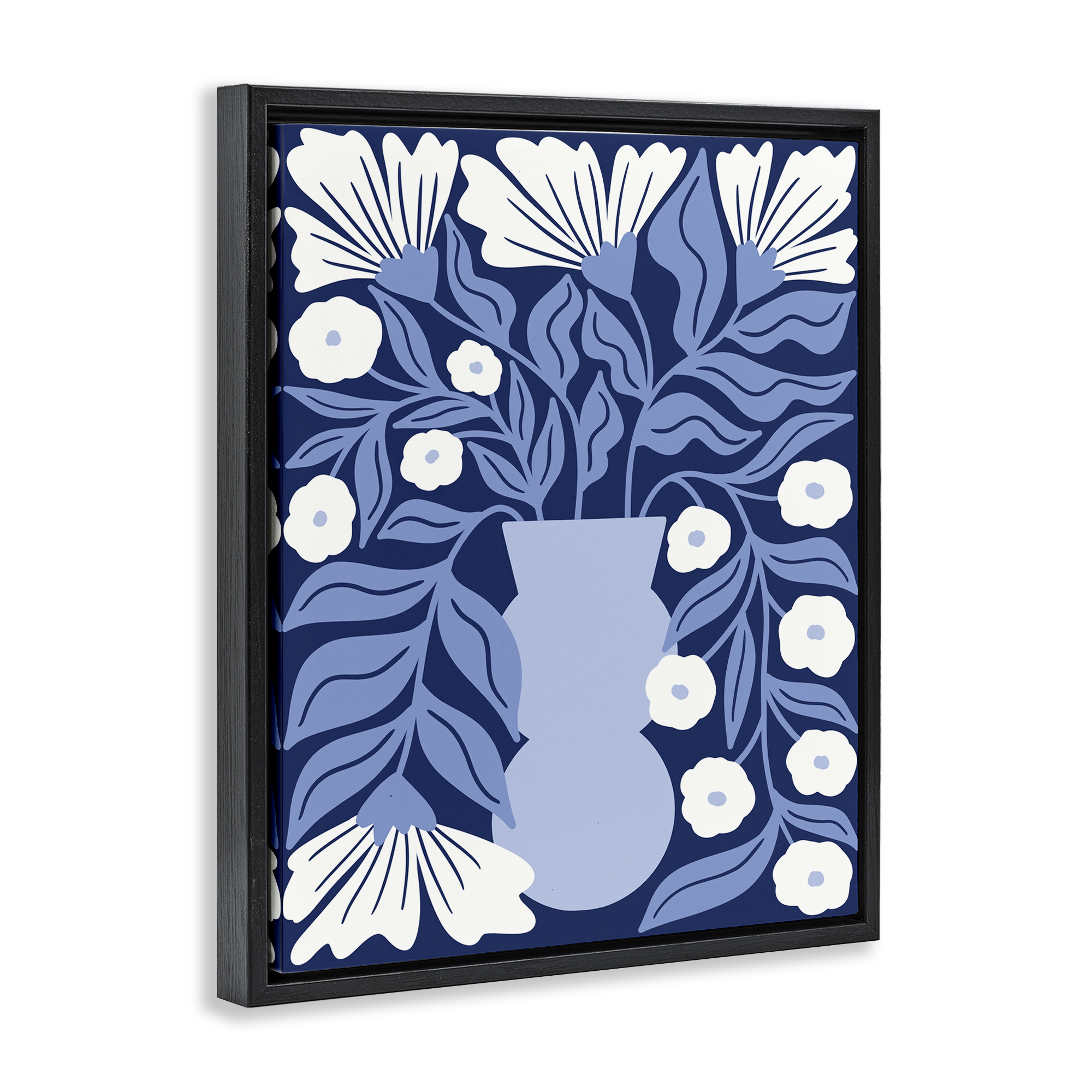 Stupell Industries Funky Blue Flower Vase Plants & Flowers Painting Black Floater Framed Canvas Art Print Wall Art, 25 x 31